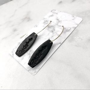 Black Floral Embossed Dangle Earring